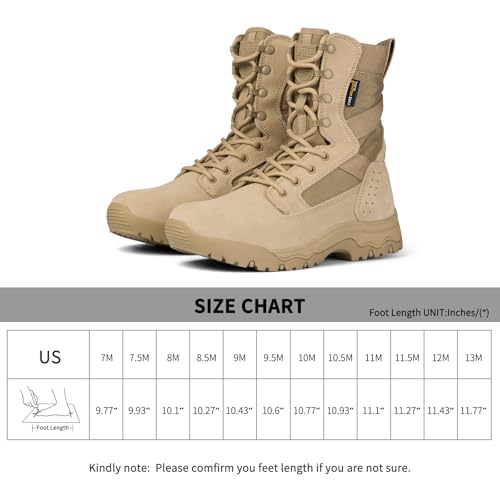 Men's Tactical Boots 8 Inches Lightweight Combat Boots Durable Suede Leather Military Work Boots Desert Boots (Tan, 10)