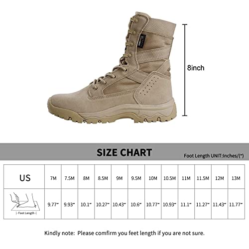 Men's Tactical Boots 8 Inches Lightweight Combat Boots Durable Suede Leather Military Work Boots Desert Boots (Tan, 10)