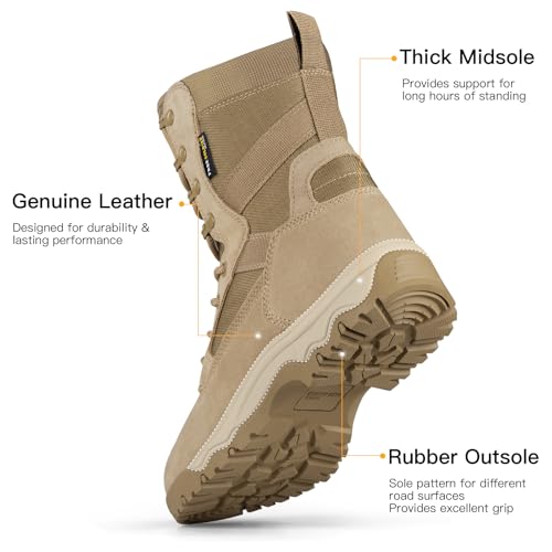 Men's Tactical Boots 8 Inches Lightweight Combat Boots Durable Suede Leather Military Work Boots Desert Boots (Tan, 10)