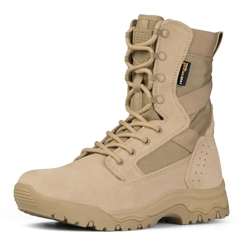 Men's Tactical Boots 8 Inches Lightweight Combat Boots Durable Suede Leather Military Work Boots Desert Boots (Tan, 10)