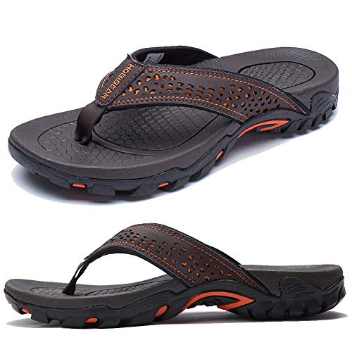 Mens Flip Flop Indoor and Outdoor Thong Sandals Beach Slippers Brown 2, 11 Men